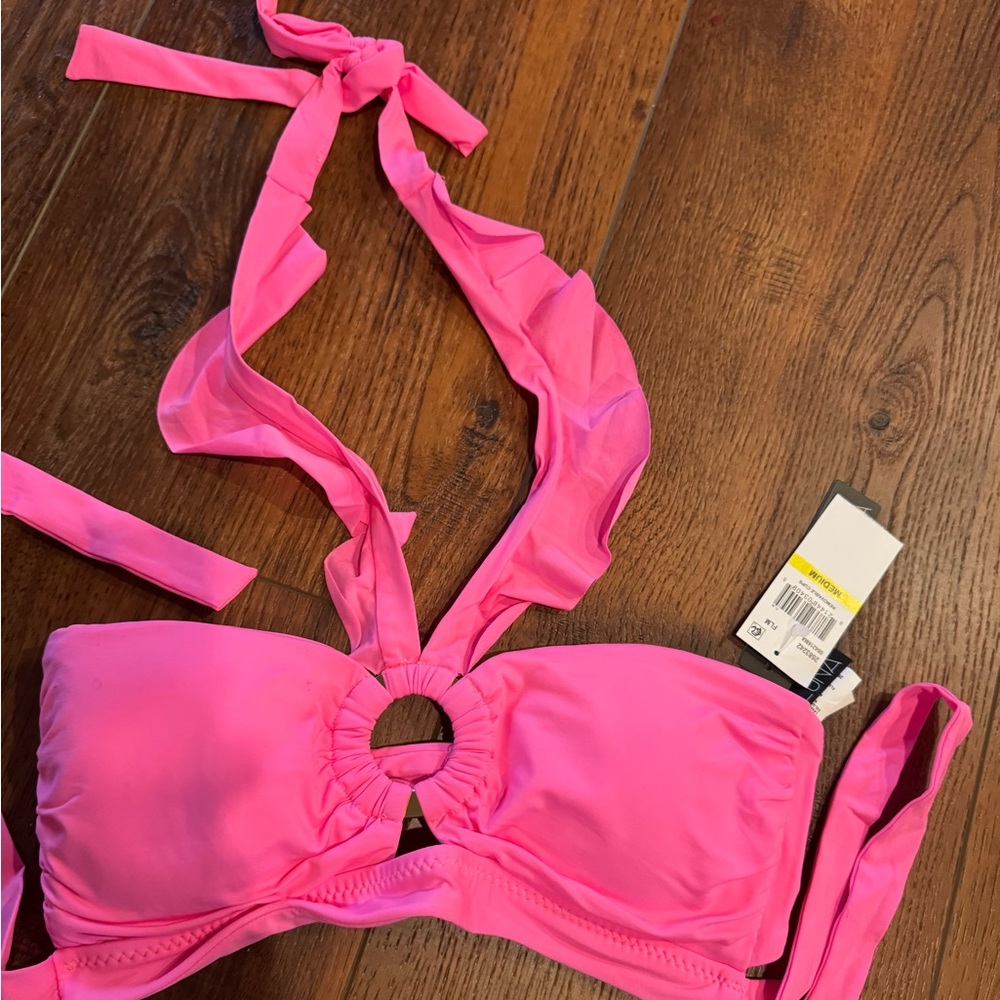 NWT Soluna Swim Buckle Up Shirred Bandeau Bikini Top, Adjustable, Tie Back, Sz M - Picture 9 of 10